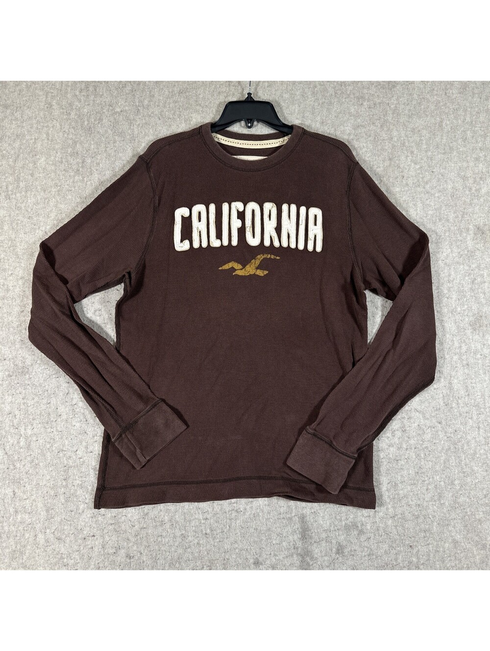 Vintage Y2K HOLLISTER California Waffle Shirt Mens XL Brown Thermal Spellout